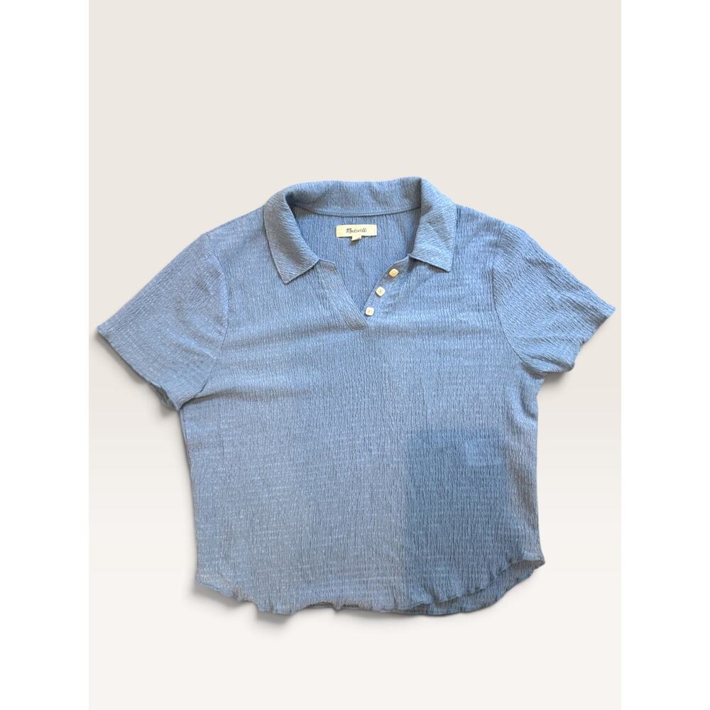 MADEWELL Crinkle Polo Crop Tee Tranquil Lake Blue Small EUC Sold Out - Picture 2 of 4